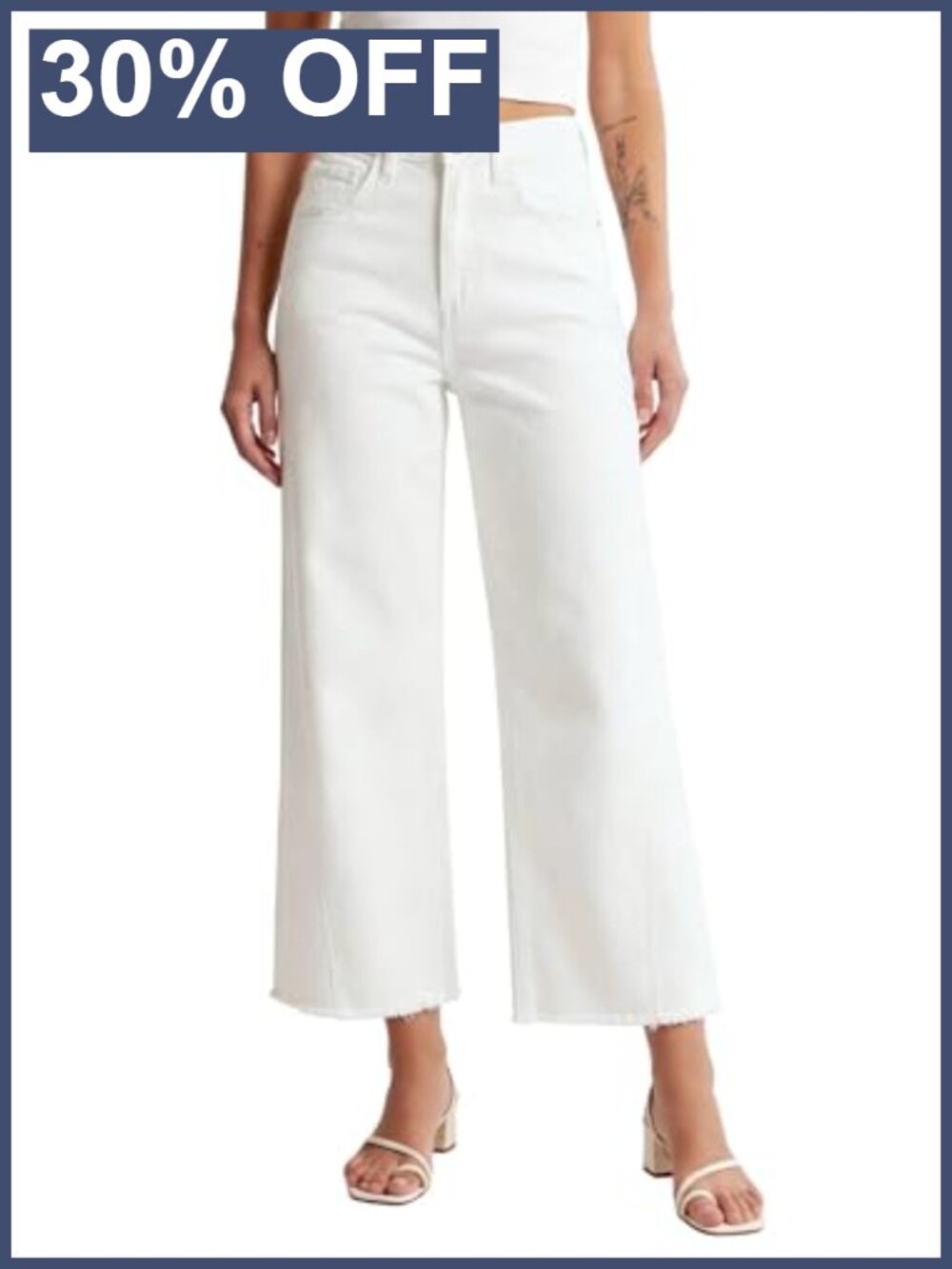 High Waisted Cropped Wide Leg Jeans with Raw Hem